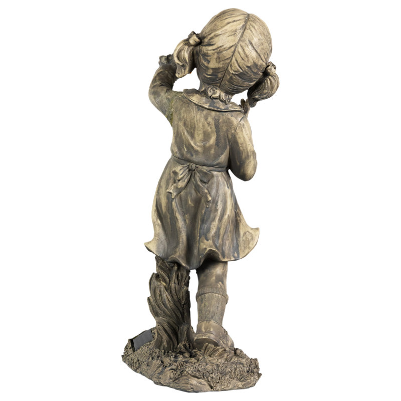 18" Distressed Gray Girl with Cell Phone Solar LED Garden Statue
