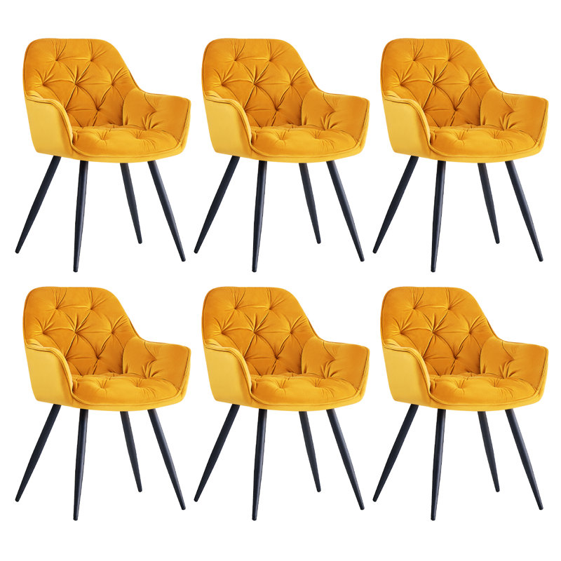 Nolen Upholstered Velvet Dining Chair with Arm, Yellow