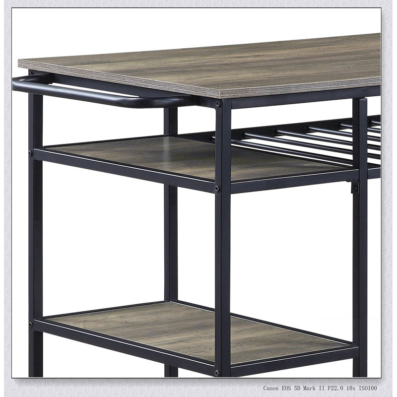 Lona Rustic Oak Finish Kitchen Island with 6 Open Compartments and Durable Metal Frame for Modern Kitchens