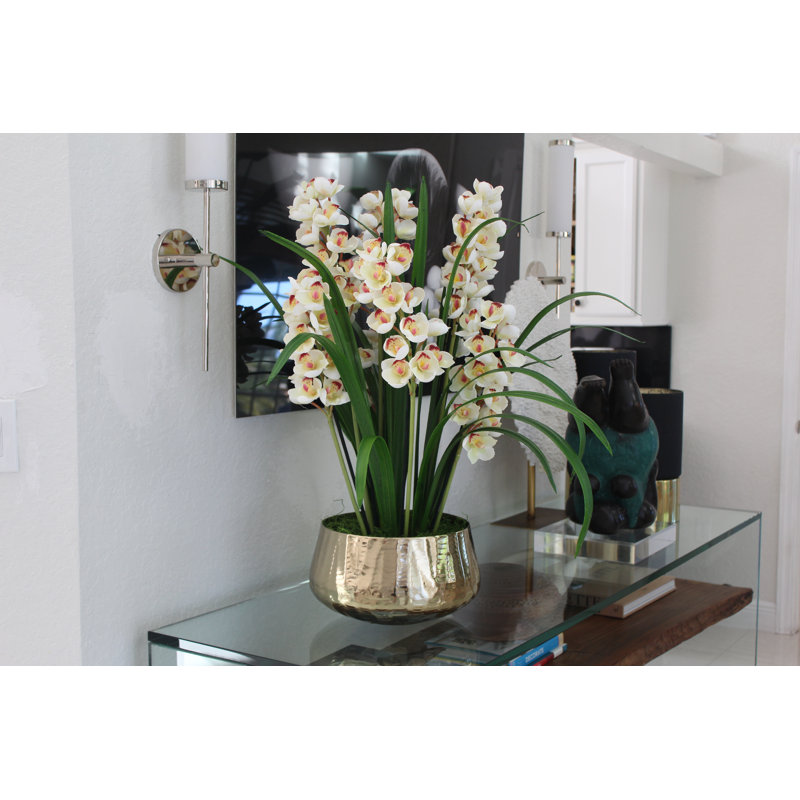 Arrangement floral d'orchidées et centre de table en pot, Blanc