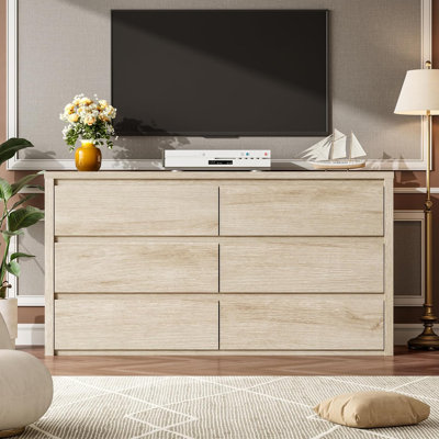 Commode 6 tiroirs pour chambre à coucher, large commode en bois sans poignée, grande commode moderne