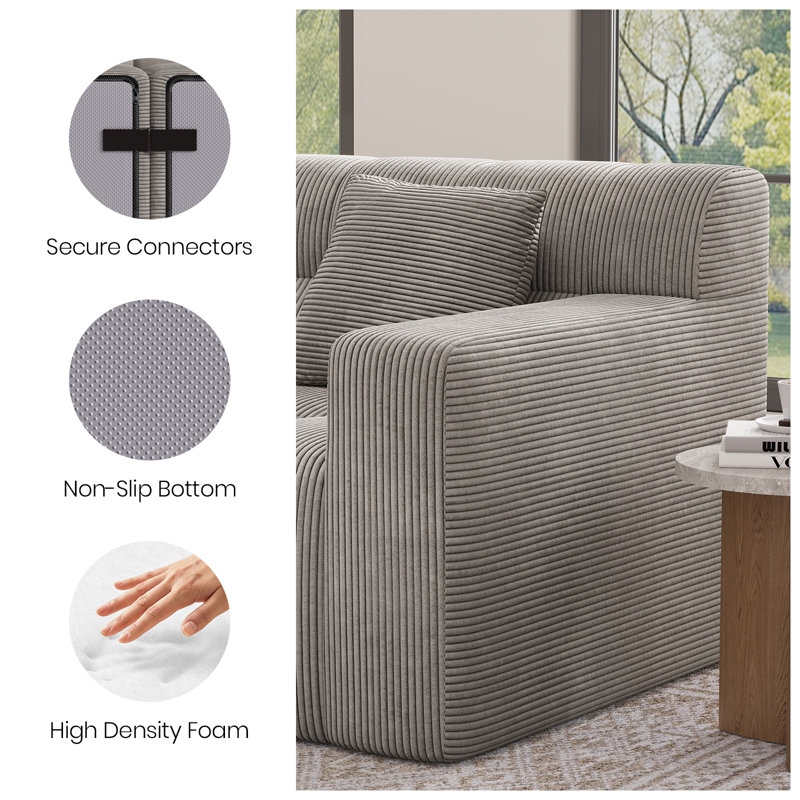 Boneless 113.4" Cloud Modular Sofa with Ottoman, Deep Seat Corduroy Boneless Couch for Living Room, No Assembly Required