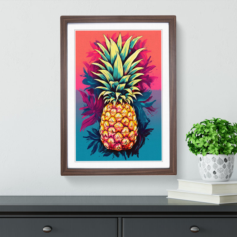 Pineapple Colour Field No.2 1 Piece Single Picture Frame Wall Art, 64cm H x 46cm W x 2cm D, Walnut Framed