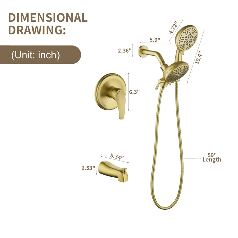 All-In-One Kit with Rough in-Valve, Brushed Gold