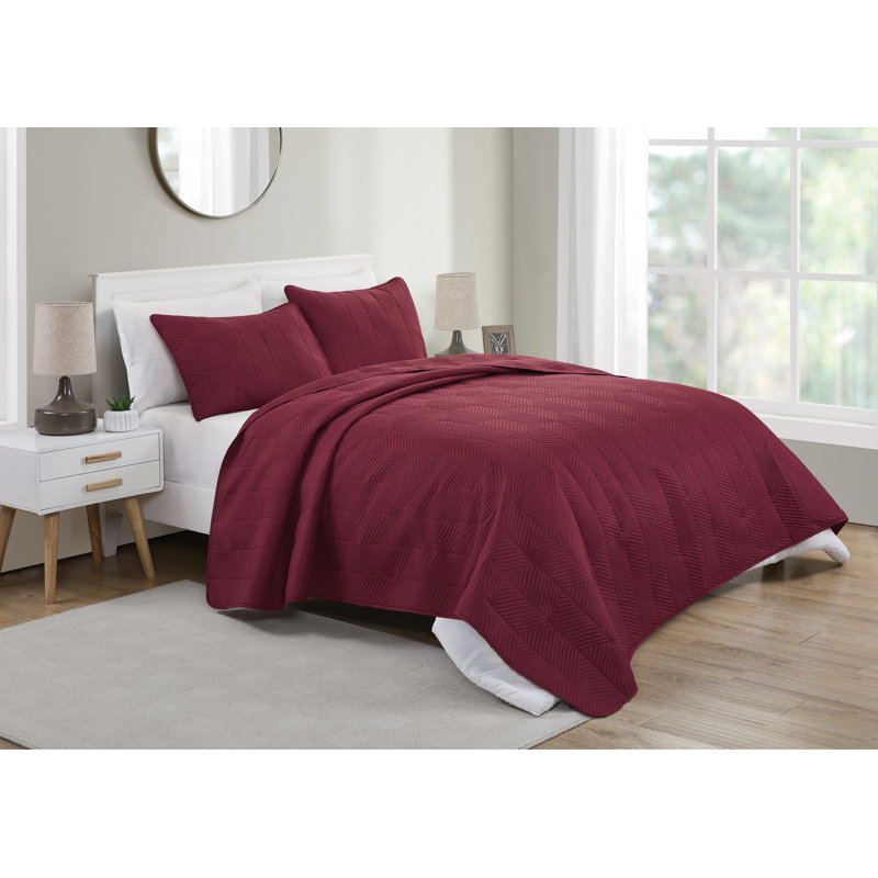 Ensemble de courtepointe en microfibre 3 pièces Amarianna, Courtepointe pour grand lit + 2 taies décoratives, Bourgogne