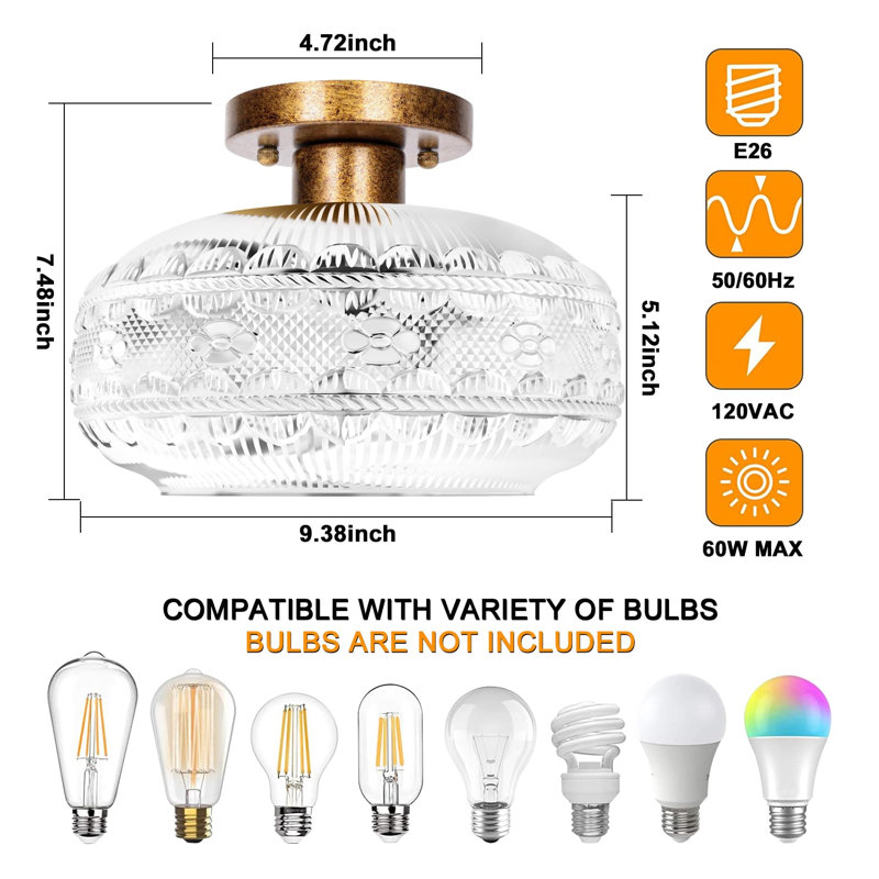Lustre Gredmarie, Antique Brass Golden, Clair, H 6,88 po x l 9,38 po x P 9,38 po