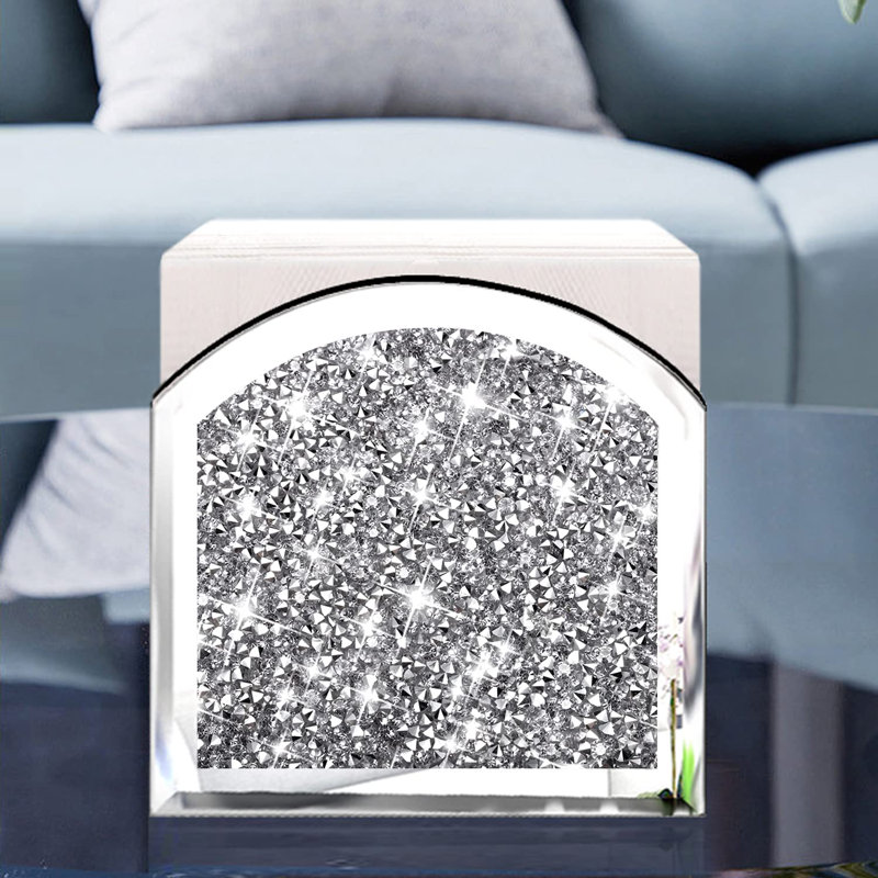 Napkin Holder,Crystal Crushed Diamond Vertical Holder,Cute Glass Mirror Napkin Holder For Counter Or Table.(5.9”X5.9”X3”)