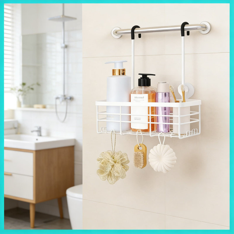 Organisateur de chariot de douche suspendu No-Drill, Blanc
