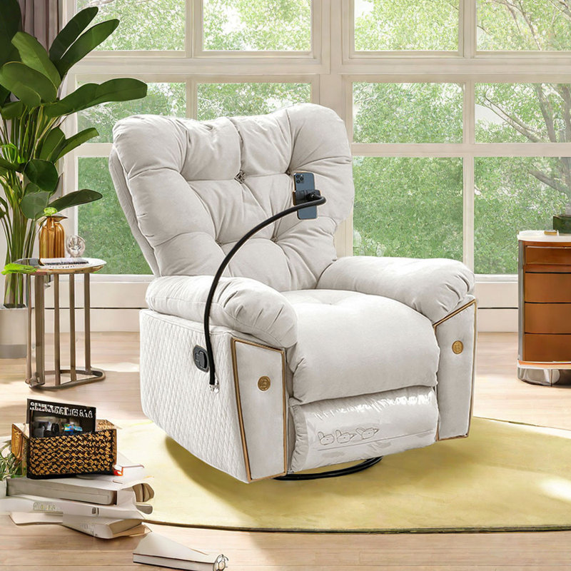 Odvar Upholstered Recliner, Beige Suede Fabric