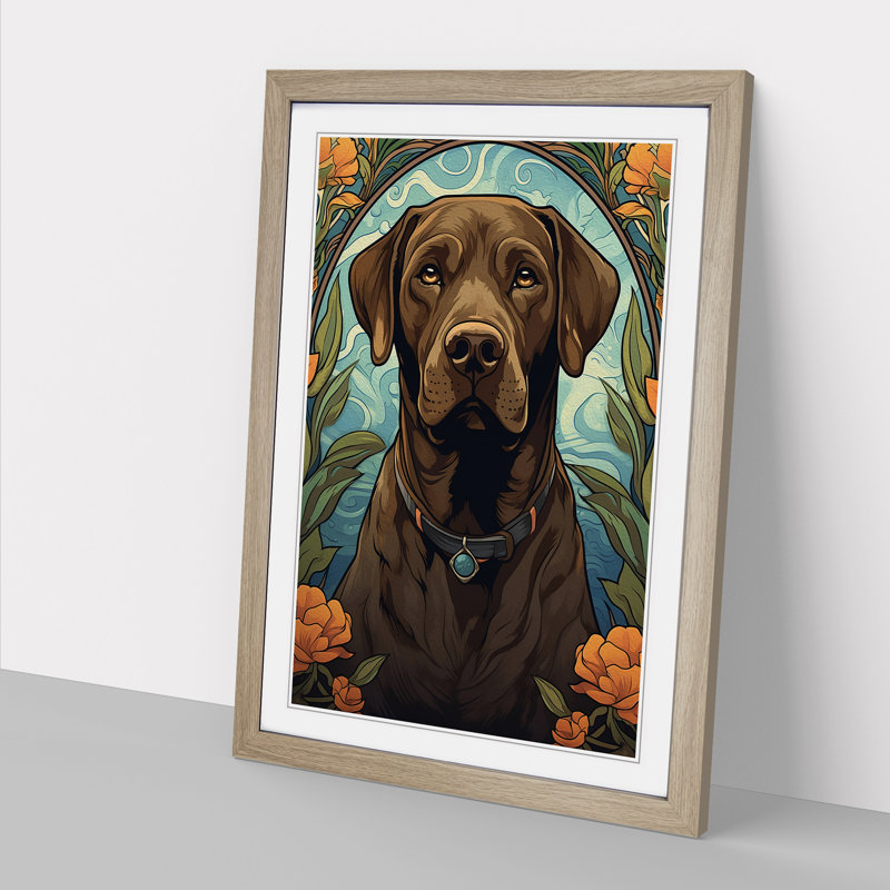 Labrador Retriever Nouveau - Single Picture Frame Print on Wood, Oak Framed, 34cm H x 25cm W x 2cm D