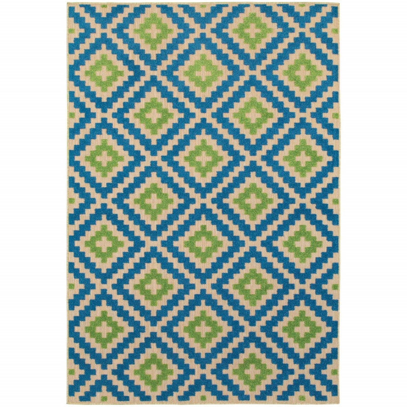 Tapis intérieur / extérieur bleu / vert Evyanna, Rectangle 1 pi 10 po x 3 pi 3 po