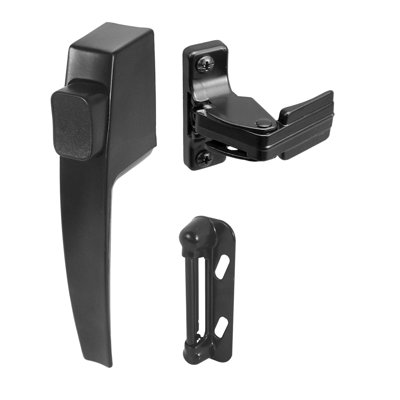 Prime-Line Screen and Storm Door Push Button Latch Set With Night Lock  Replace Old or Damaged Screen or Storm Door Handles Quickly and Easily  Fits Doors 5/8  1-1/4 In. Thick, Black Finish (Single Pack)