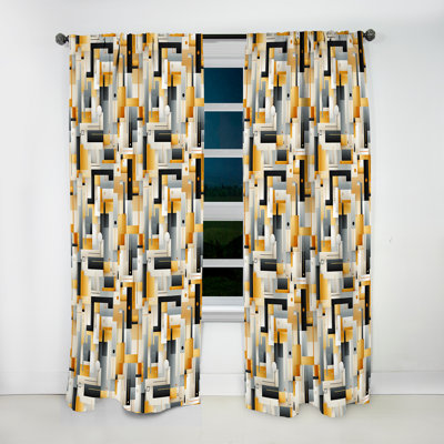 Motif géométrique jaune et gris - rideau obscurcissant abstrait - 1 panneau