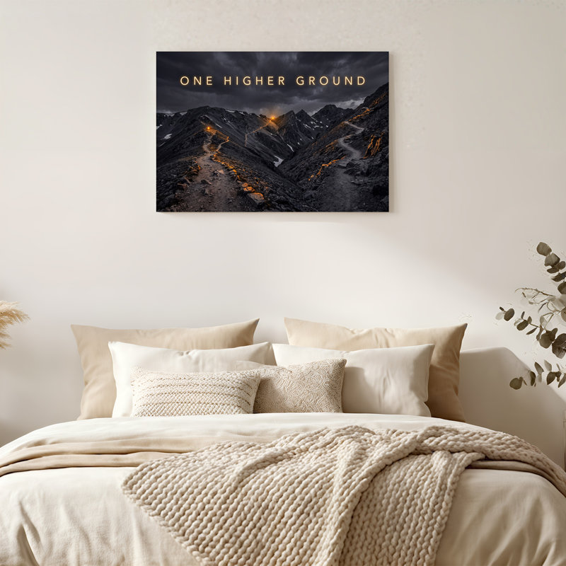 «Winding Mountain Paths with Glowing Lights and Dark Clouds», art mural, 20"H x 30"W