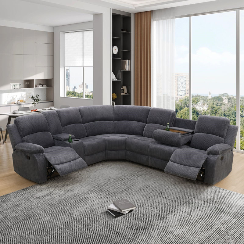 Ensemble modulaire inclinable rembourré Babaya de 3 pièces de 199 po (ensemble de 3), Velours côtelé noir