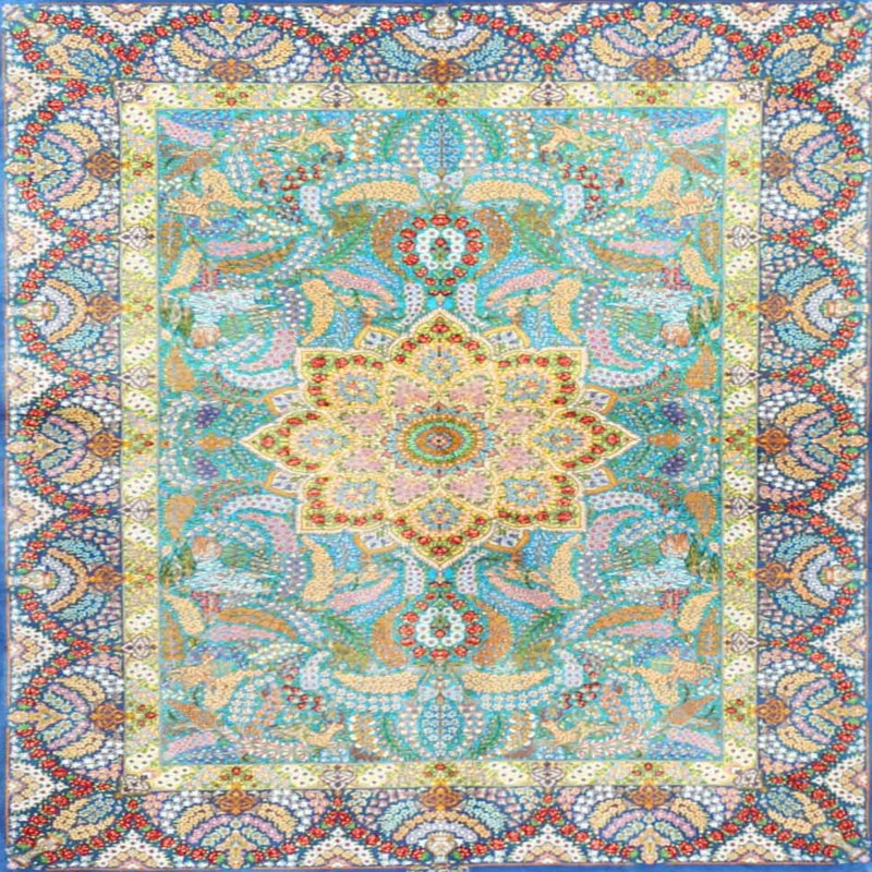 Tapis bleu/jaune/rose Wani, Carré 5 pi