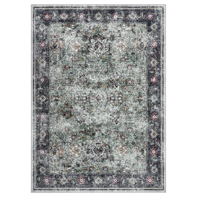 Tapis lavable rétro à motif floral patiné antidérapant pour tapis de salon et de chambre à coucher