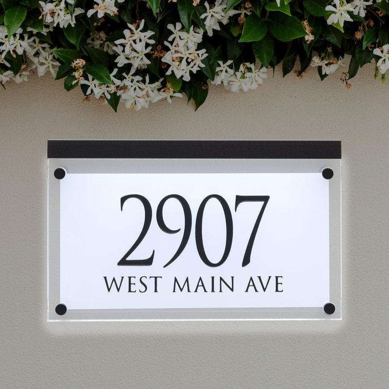 Frosted Crystal LED Lighted Trajan Engraved 2-Line Address Sign, Black, Yes