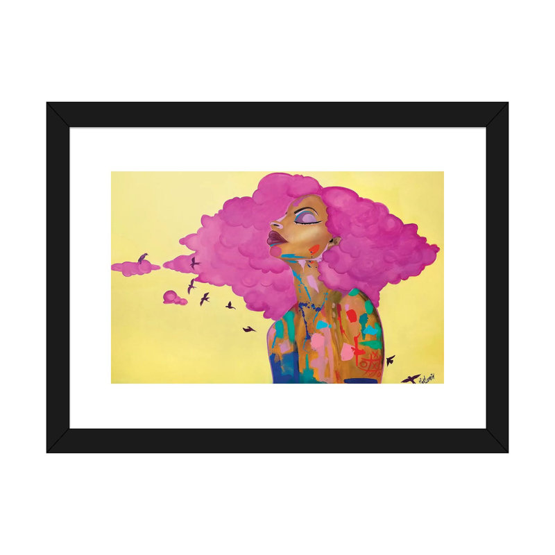 «Pink» par Pinklomein - impression d'art graphique, H 16 po x l 24 po x P 1 po, Papier encadré noir, Blanc