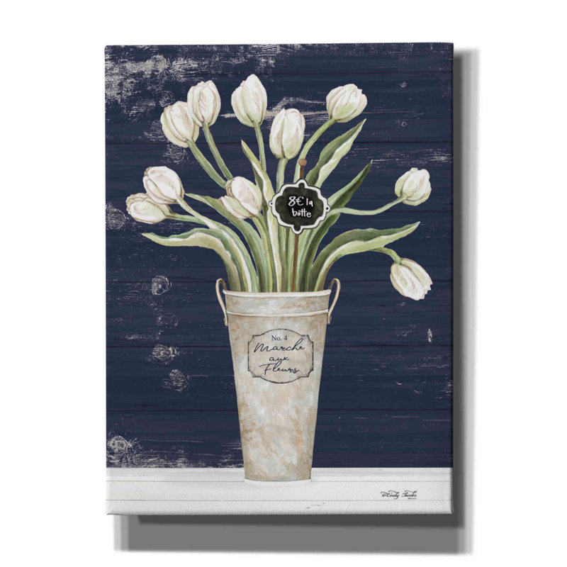 «Tulips on Navy II» par Cindy Jacobs, art mural sur toile, H 54 po x l 40 po x P 1,5 po