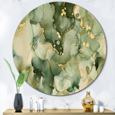 Green Luxury Abstract Fluid Art I Modern Metal Circle Wall Art