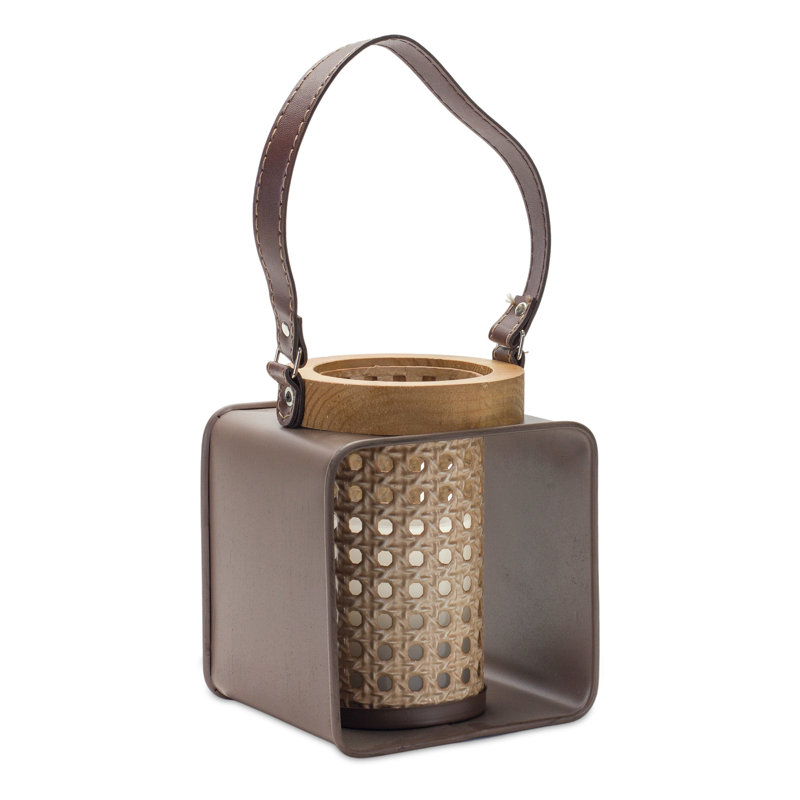 Porte-bougie de table en fer et bois 7 po