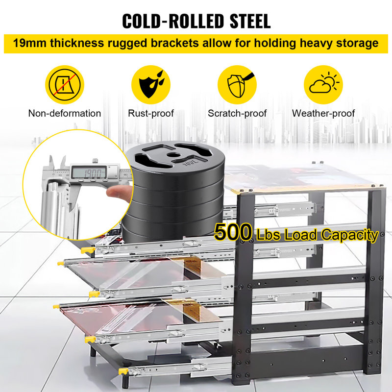Heavy-Duty Steel Full Extension Side Mount Drawer Slides