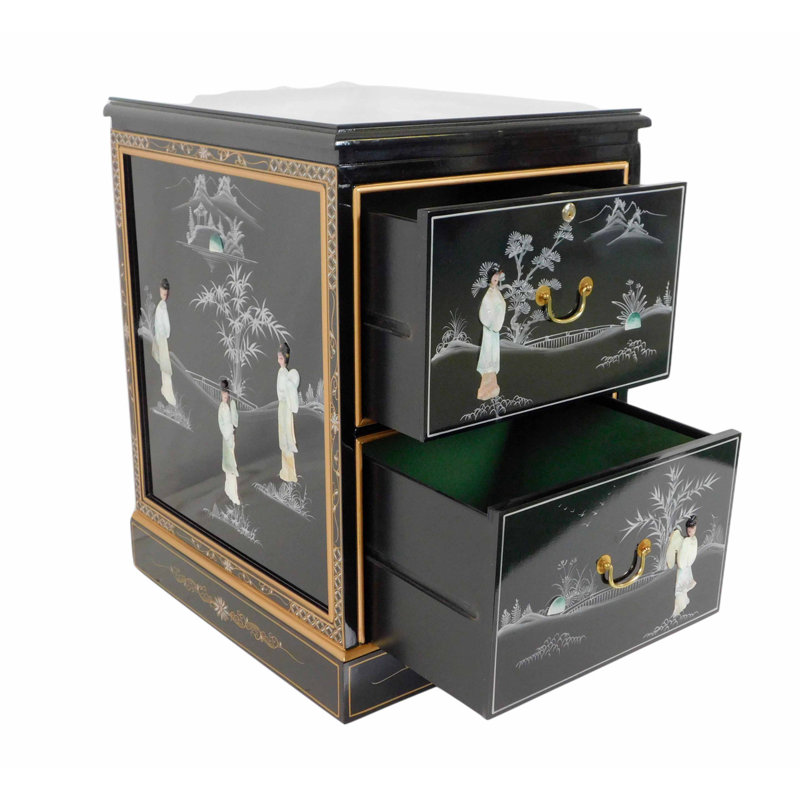 Lacquer File Cabinet Inlaid Mother Of Pearl For Home Office, Black