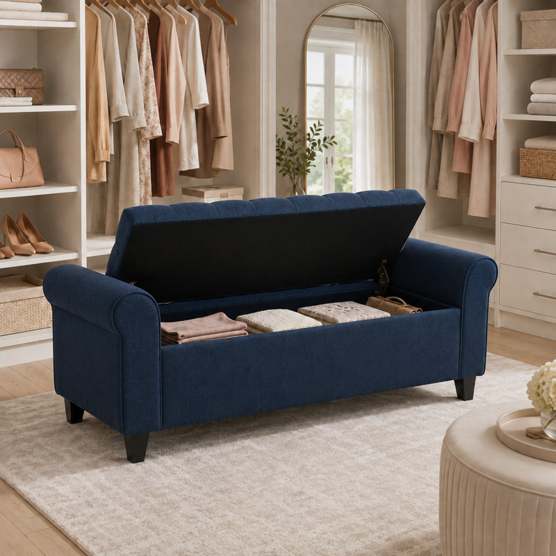 Banc de rangement en tissu Bridgemon, Bleu marine