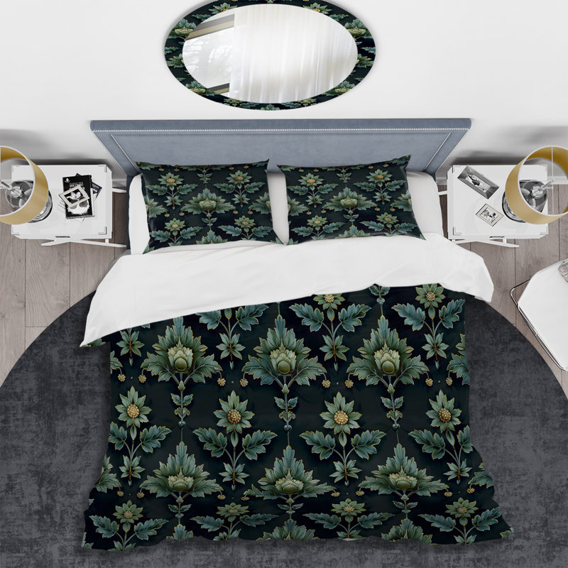 Ensemble de housse de couette Green Green Floral Vines I - Modern, Housse de couette simple et deux taies décorative