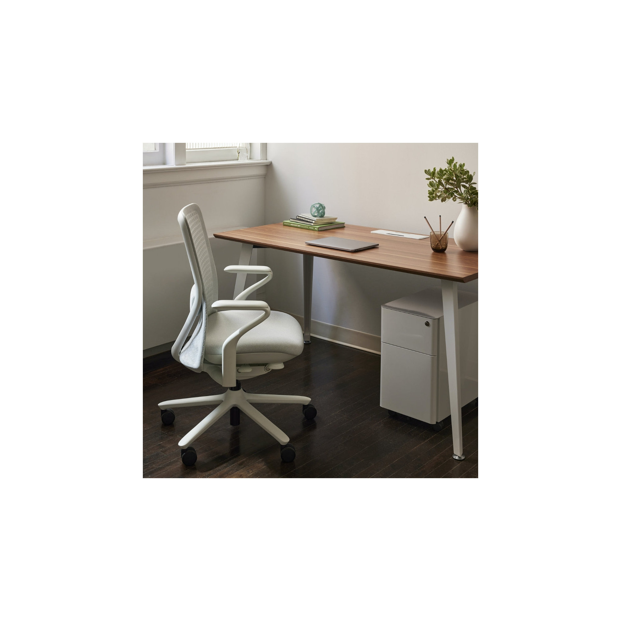 Office Desk, White, Walnut, 30" H x 60" W x 30" D