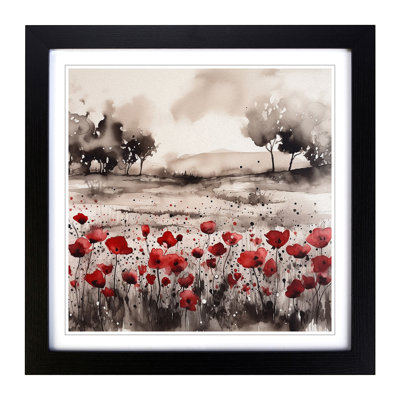 Poppy Field Ink Wash - Framed Print