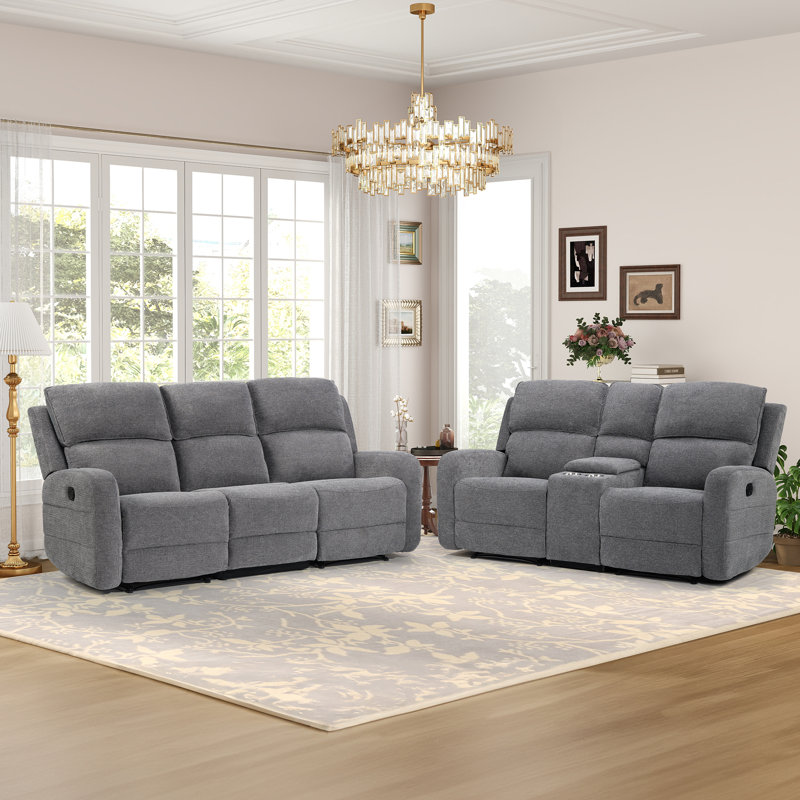 2- Piece Modern Comfortable And Overstuffed Manual Reclining Living Room Set With Center Console