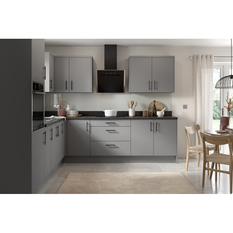 KitchenKit Flatpack Slab Matt Base Unit Blind Corner, 87cm H x 100cm W x 57cm D, Dust Grey