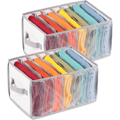 Closet Clothes Organizers Wardrobe Clothes Organizer Sweaters Organizer For Closet, 7 Grids Upgraded Large Capacity T-Shirt Organizers For Jeans, Pants, Sweaters, Underwear - Set Of 2