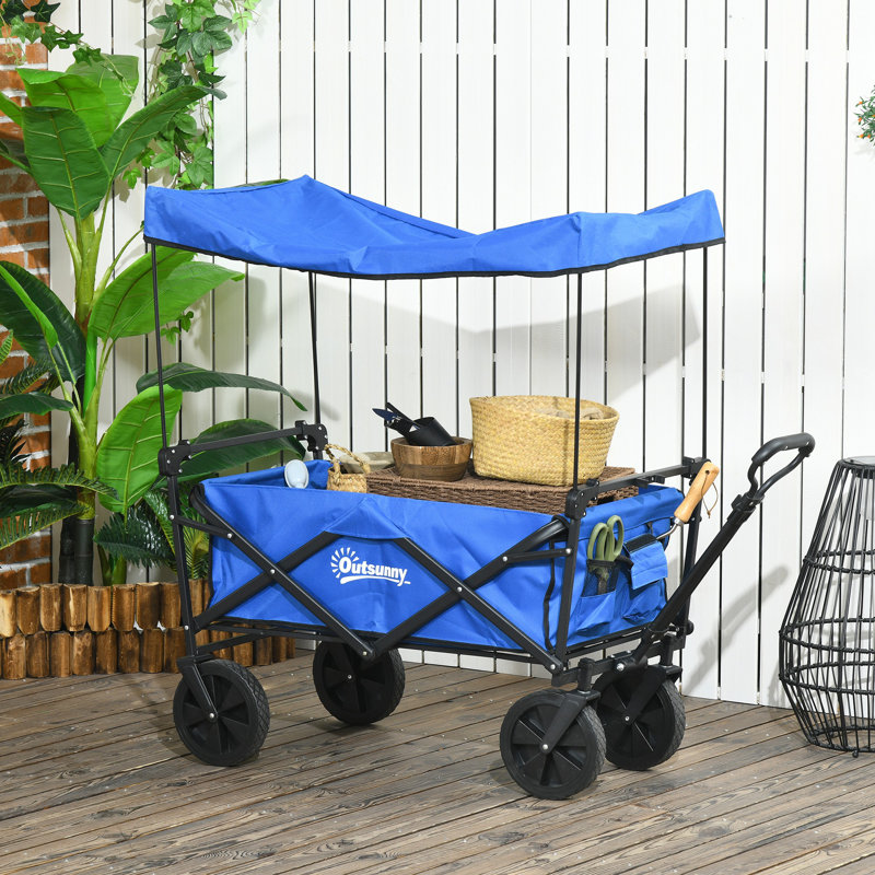 Collapsible Wagon Cart with Removable Canopy and Carrying Bag, Dark Blue