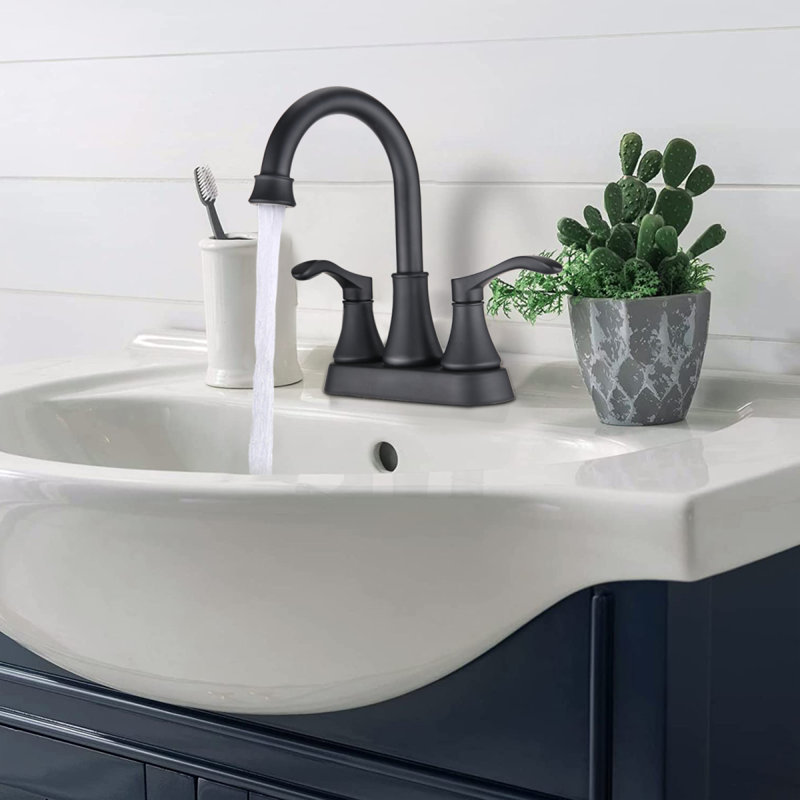 Robinet de salle de bain central 4 po à bec pivotant à 360 ° avec bonde escamotable - Noir mat, Noir mat