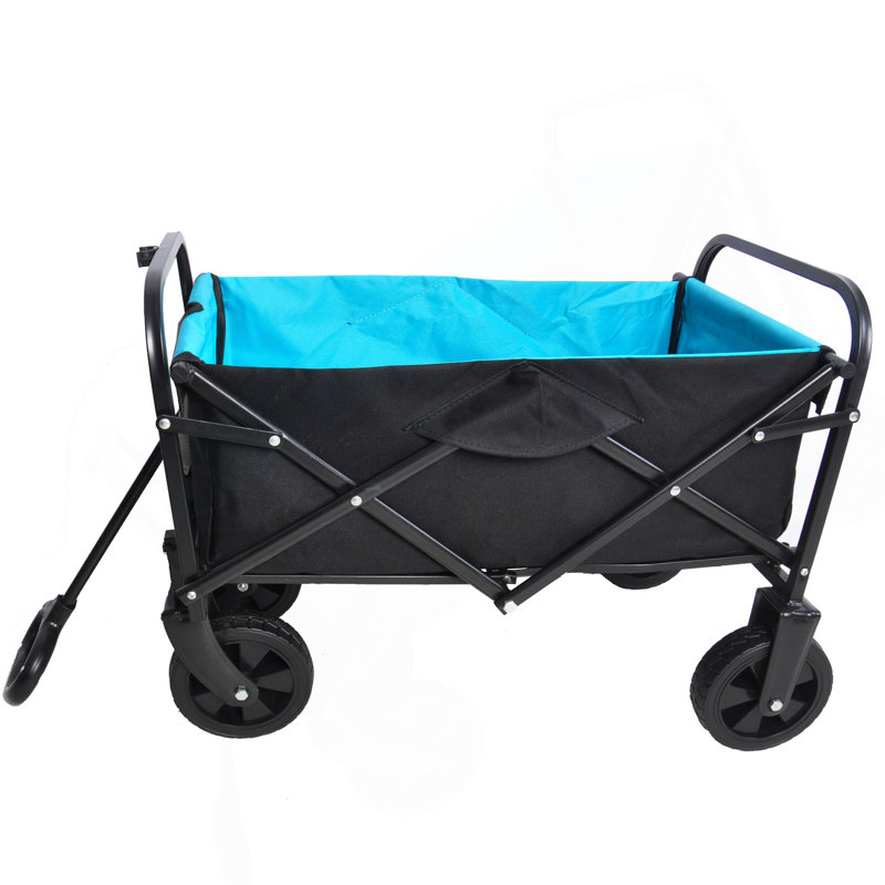 Mini chariot de plage pliable de jardinage de chariot (noir + bleu), Noir / Bleu