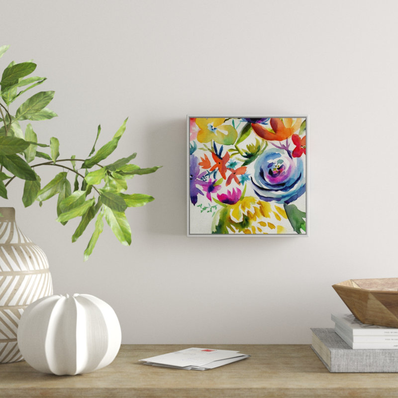 «Summer Spectrum I», peinture sur toile, H 13,7 po x l 13,7 po x P 1,75 po, Cadre flottant blanc