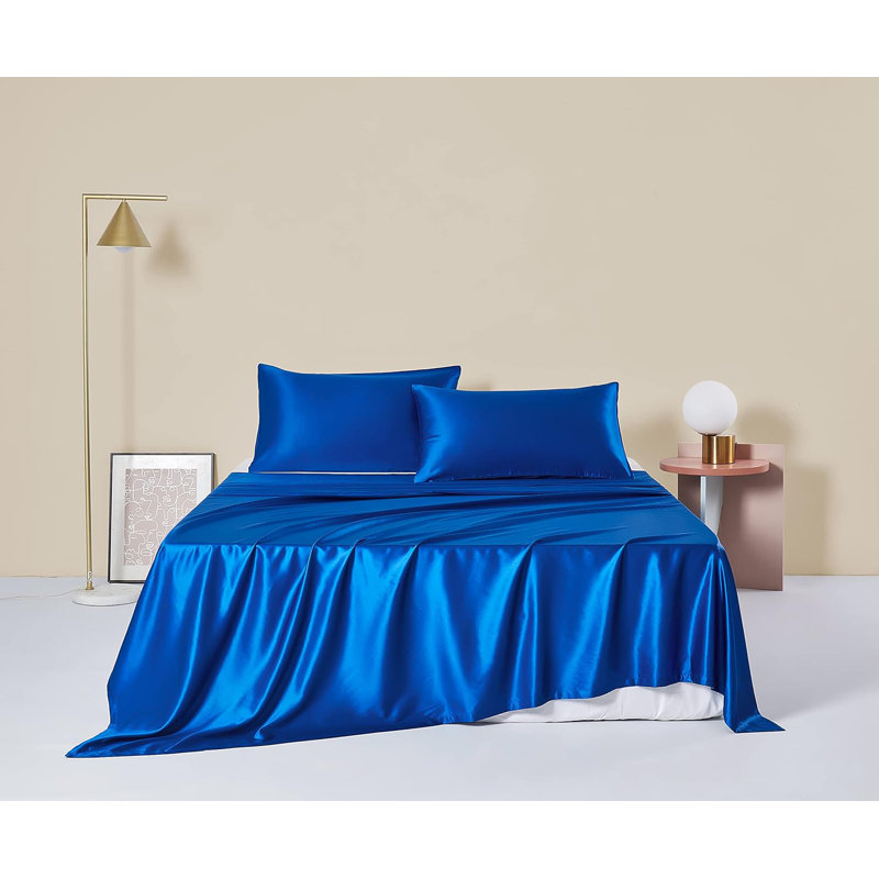 Ensemble de taie d'oreiller en soie et masque de sommeil en soie, Taies d'oreiller pour grand lit, Marine