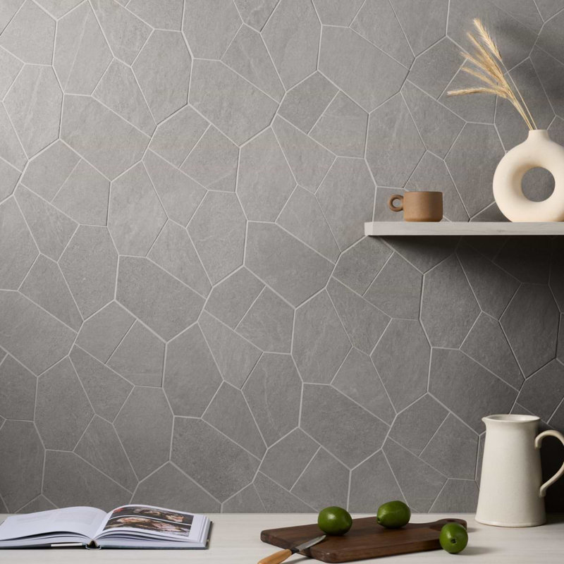 Era Organic Pattern Limestone Look Matte Porcelain Mosaic Tile, Silver Gray