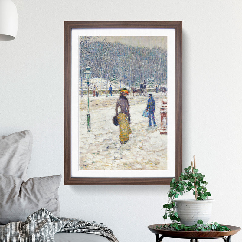 New York Street by Childe Hassam - Picture Frame Painting, Walnut Framed, 36cm H x 27cm W x 2cm D