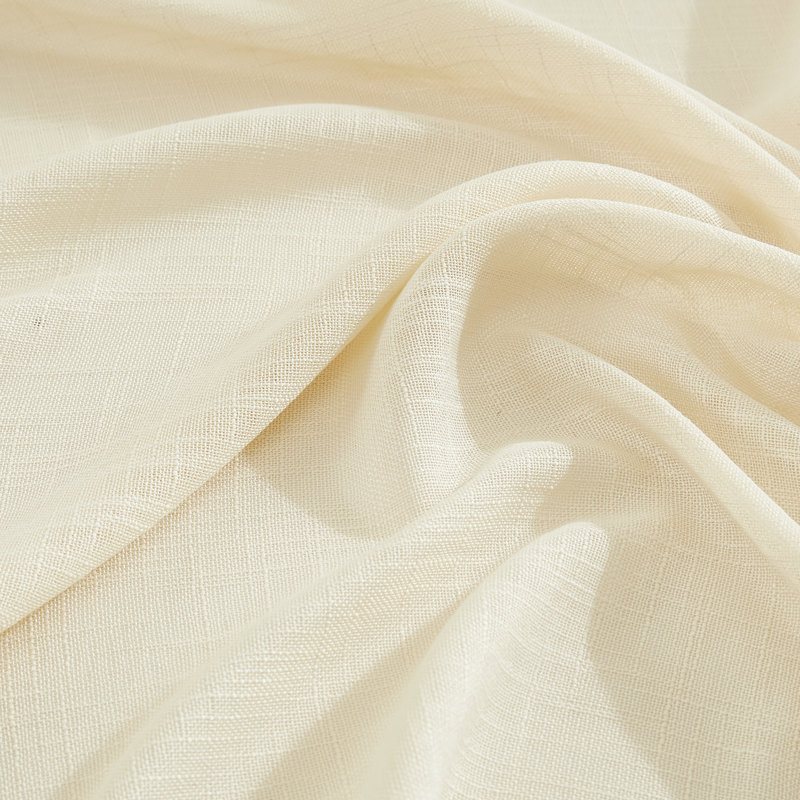 Beige Faux Linen Textured Semi Sheer Rod Pocket Window Panels