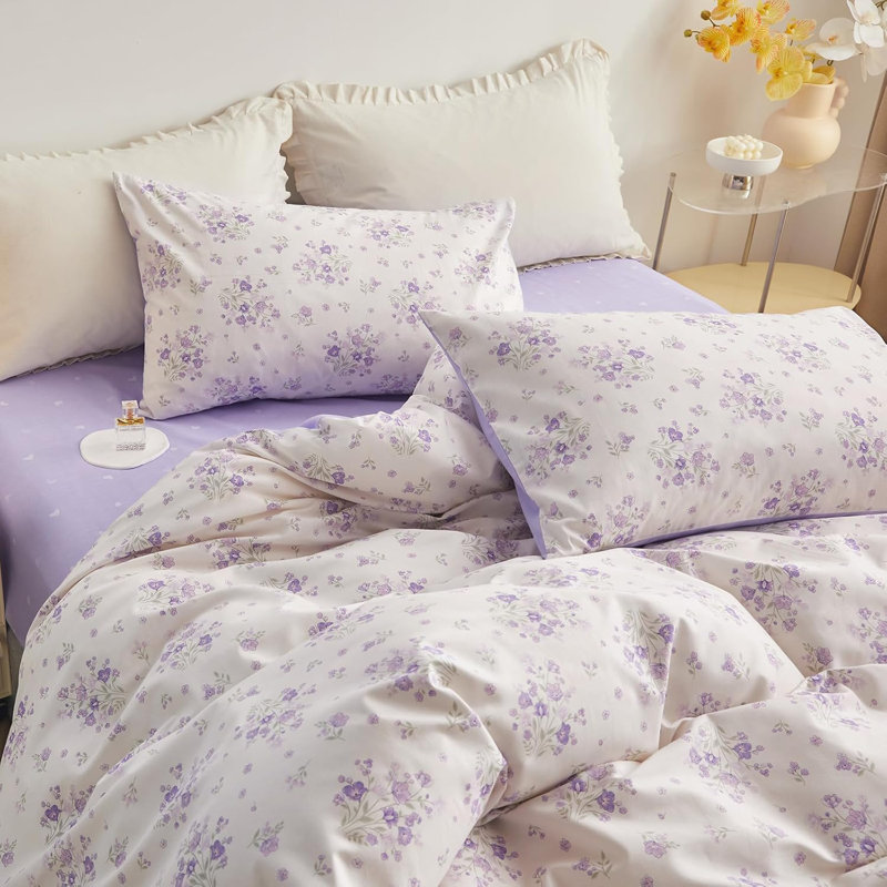 Microfiber Comforter Set, Light Pink Floral, Queen Comforter + 2 Standard Shams