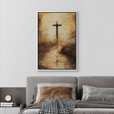 Cross Tan Brown Vintage Illustrations Rustic Religious Christian Artwork MAY102