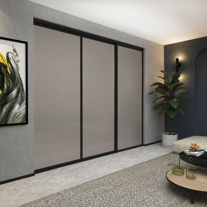 Cloison 3 panneaux coulissants en verre givré fumé - Structure en aluminium avec technologie Silent Glide, 108 po x 80 po