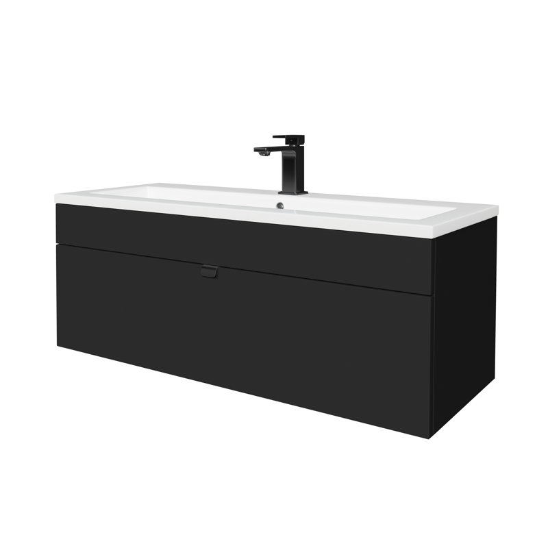 Meuble-lavabo mural moderne 42 po Loft Collection - Noir / Poignées noires, 42", Noir / Noir