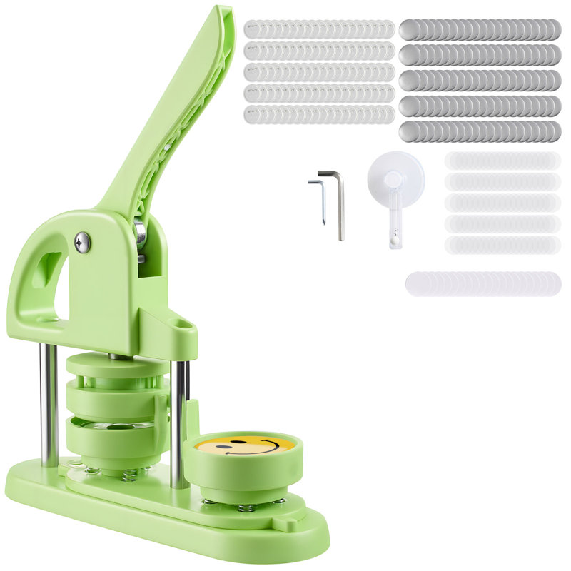Machine à boutons, 2,28 po, broches en plastique avec 100 pièces de boutons, coupe-cercle et clés hexagonales, poignée ergonomique renforcée, pour badges de bricolage, épingles personnalisées et porte-clés, vert