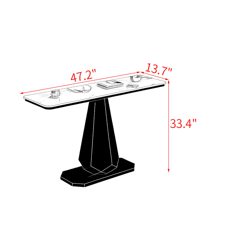 Console luxueuse de style italien., Or rose, Bleu, H 33,4 po x l 47,2 po x P 13,7 po