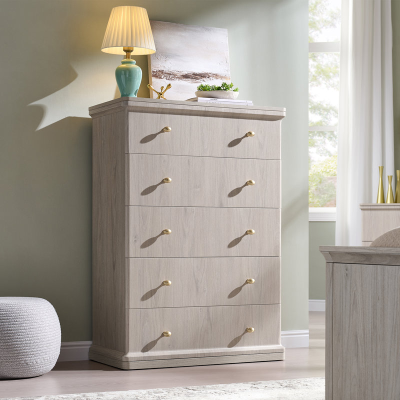 Commode 5 tiroirs Abarca, Crème, 5